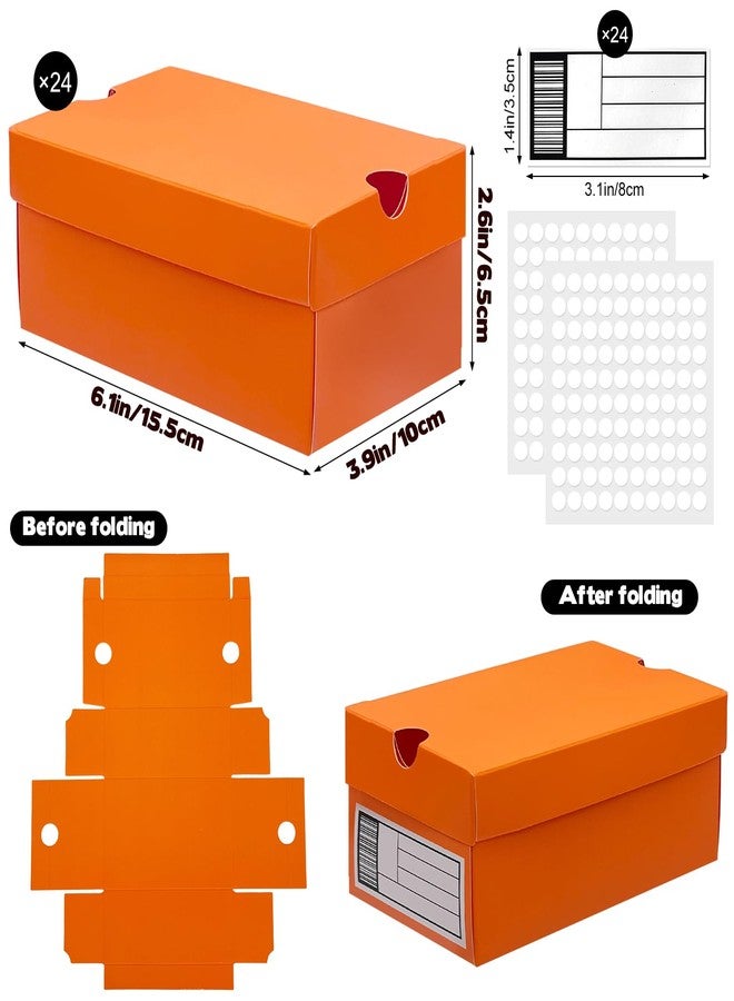 Foxtell 24 Pack Mini Sneaker Boxes for Party Favors 6.1 x 3.9 x 2.6 Inch Mini Shoe Gifts Boxes for Candies Cookies Snacks Sports Small Gift Case with Label for Wedding, Holiday, Birthday Party Favor (Orange) - Image 2